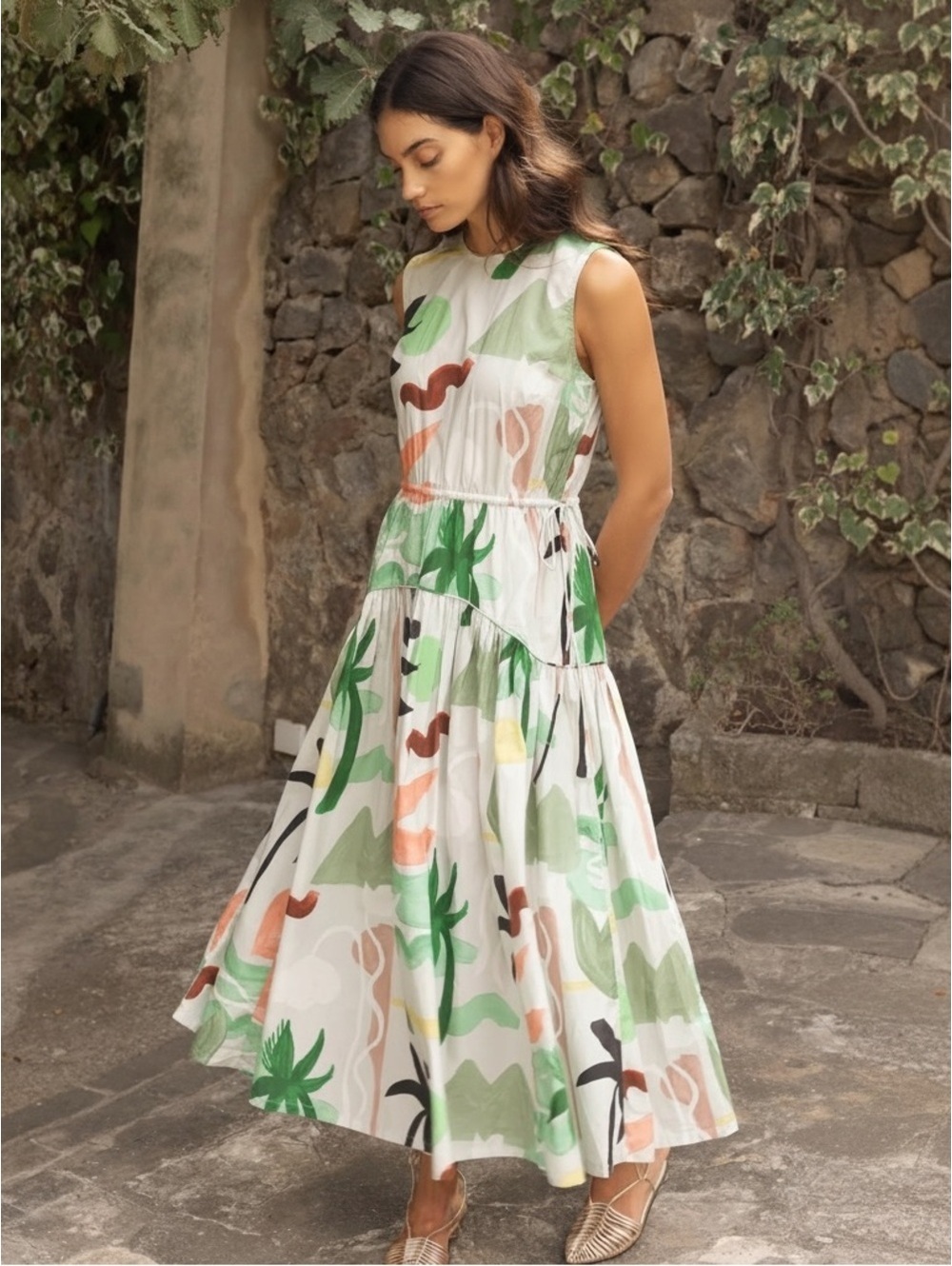 NWT XL OLIPHANT Sleeveless Piped Maxi Paradiso Petal Dress